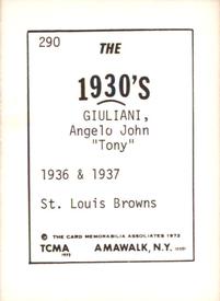 1972 TCMA The 1930's #290 Angelo Giuliani Back