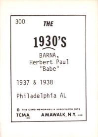 1972 TCMA The 1930's #300 Babe Barna Back