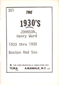 1972 TCMA The 1930's #301 Hank Johnson Back