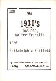 1972 TCMA The 1930's #305 Walt Bashore Back