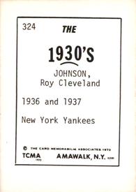1972 TCMA The 1930's #324 Roy Johnson Back