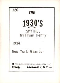 1972 TCMA The 1930's #326b William Smythe Back