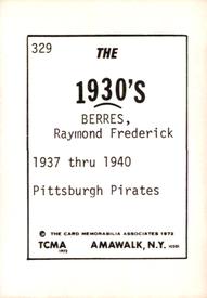 1972 TCMA The 1930's #329 Ray Berres Back
