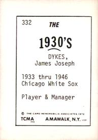 1972 TCMA The 1930's #332a Jimmie Dykes Back