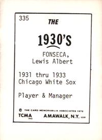 1972 TCMA The 1930's #335 Lew Fonseca Back