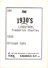 1972 TCMA The 1930's #340 Freddie Lindstrom Back