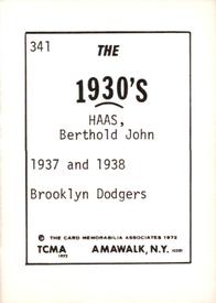 1972 TCMA The 1930's #341 Bert Haas Back