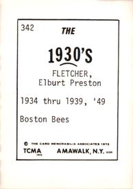 1972 TCMA The 1930's #342 Elbie Fletcher Back