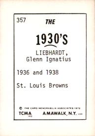 1972 TCMA The 1930's #357 Glenn Liebhardt Back