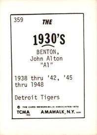 1972 TCMA The 1930's #359 Al Benton Back