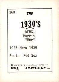 1972 TCMA The 1930's #360 Moe Berg Back
