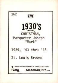 1972 TCMA The 1930's #362 Mark Christman Back