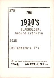 1972 TCMA The 1930's #370 George Blaeholder Back