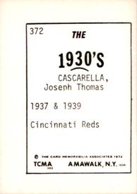 1972 TCMA The 1930's #372 Joe Cascarella Back