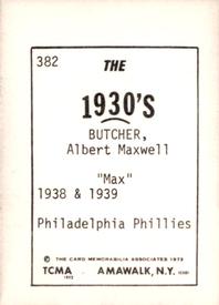 1972 TCMA The 1930's #382 Max Butcher Back