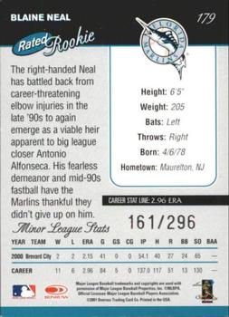 2001 Donruss - Stat Line Career #179 Blaine Neal Back