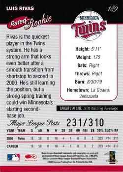 2001 Donruss - Stat Line Career #189 Luis Rivas Back