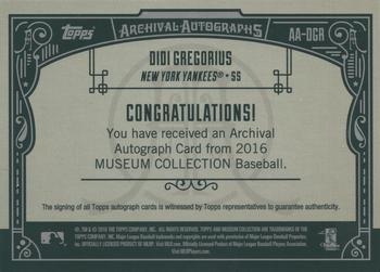 2016 Topps Museum Collection - Archival Autographs #AA-DGR Didi Gregorius Back