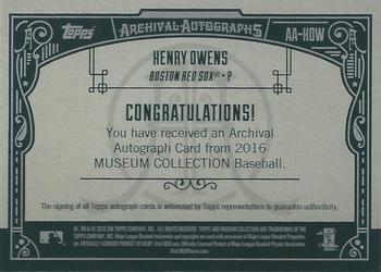 2016 Topps Museum Collection - Archival Autographs #AA-HOW Henry Owens Back
