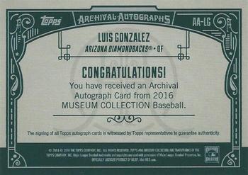 2016 Topps Museum Collection - Archival Autographs #AA-LG Luis Gonzalez Back