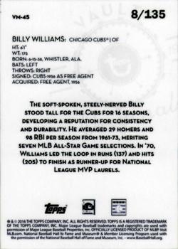 2016 Topps Legacies of Baseball - Vault Metals #VM-45 Billy Williams Back