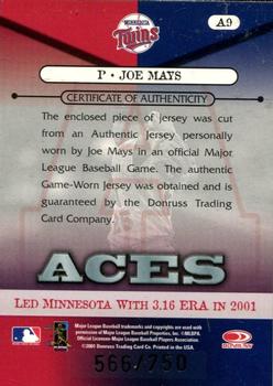 2001 Donruss Class of 2001 - Diamond Aces #A9 Joe Mays Back