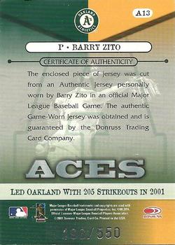 2001 Donruss Class of 2001 - Diamond Aces #A13 Barry Zito Back
