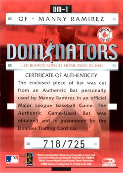 2001 Donruss Class of 2001 - Diamond Dominators #DM-1 Manny Ramirez Back