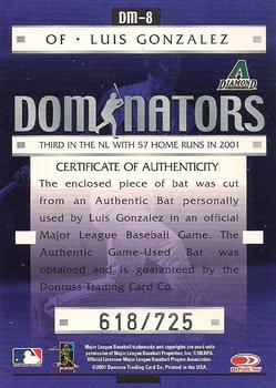 2001 Donruss Class of 2001 - Diamond Dominators #DM-8 Luis Gonzalez Back