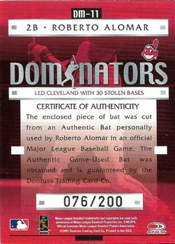 2001 Donruss Class of 2001 - Diamond Dominators #DM-11 Roberto Alomar Back
