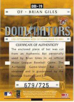 2001 Donruss Class of 2001 - Diamond Dominators #DM-19 Brian Giles Back