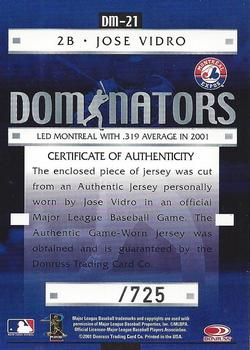 2001 Donruss Class of 2001 - Diamond Dominators #DM-21 Jose Vidro Back