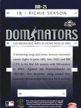 2001 Donruss Class of 2001 - Dominators #DM-25 Richie Sexson  Back