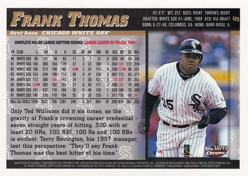 1998 Topps SuperChrome #5 Frank Thomas Back