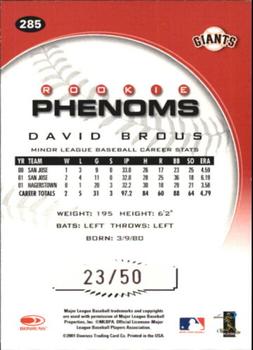 2001 Donruss Class of 2001 - First Class #285 David Brous Back
