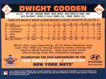 2006 Topps Hyundai New York Mets 20th Anniversary #2 Dwight Gooden Back
