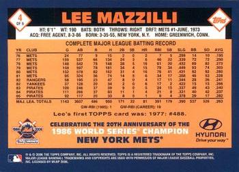 2006 Topps Hyundai New York Mets 20th Anniversary #4 Lee Mazzilli Back