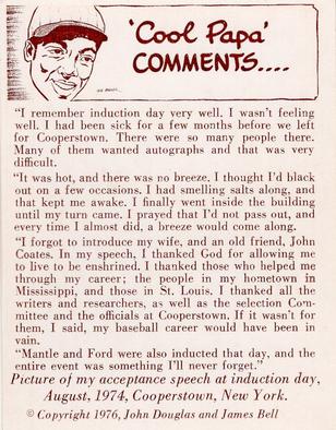 1976 D&S Enterprises 'Cool Papa' Comments #NNO Induction Day, 1974 Back