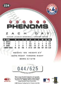 2001 Donruss Class of 2001 - Rookie Autographs #224 Zach Day Back