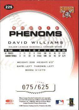 2001 Donruss Class of 2001 - Rookie Autographs #225 David Williams Back