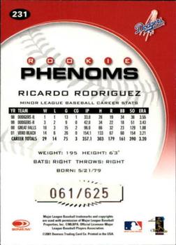 2001 Donruss Class of 2001 - Rookie Autographs #231 Ricardo Rodriguez Back