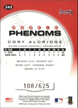2001 Donruss Class of 2001 - Rookie Autographs #243 Cory Aldridge Back