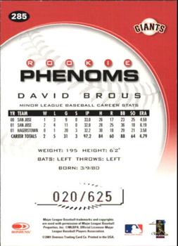 2001 Donruss Class of 2001 - Rookie Autographs #285 David Brous Back