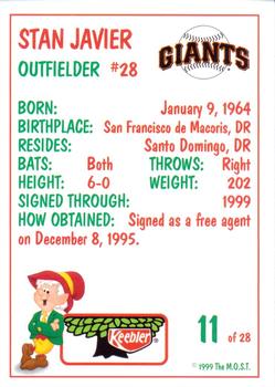 1999 Keebler San Francisco Giants #11 Stan Javier Back