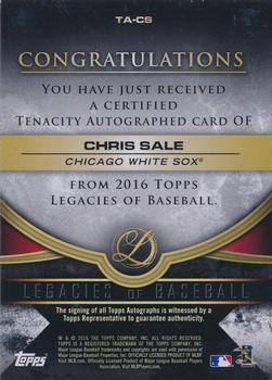 2016 Topps Legacies of Baseball - Tenacity Autographs #TA-CS Chris Sale Back