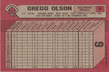 1989 Bowman #6 Gregg Olson Back