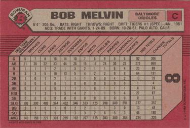 1989 Bowman #8 Bob Melvin Back