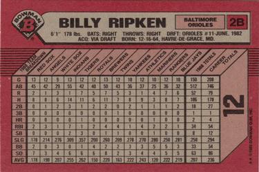 1989 Bowman #12 Billy Ripken Back