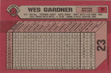 1989 Bowman #23 Wes Gardner Back