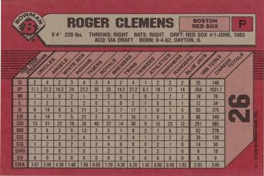 1989 Bowman #26 Roger Clemens Back